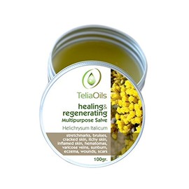 Teliaoils Helichrysum Italicum Multipurpose Salve | Helichrysum Oil | Soothing & Hydrating Relieving Balm | Irritated Skin, Stretch Marks, Varicose Veins & Wrinkles | Adults & Kids | 1.7oz/ 50gr |