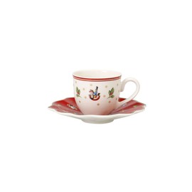 Villeroy & Boch Mokka-/Espressotasse, Untertasse, Hartporzellan, Weiß / Rot, 22 x 16 x 8 cm