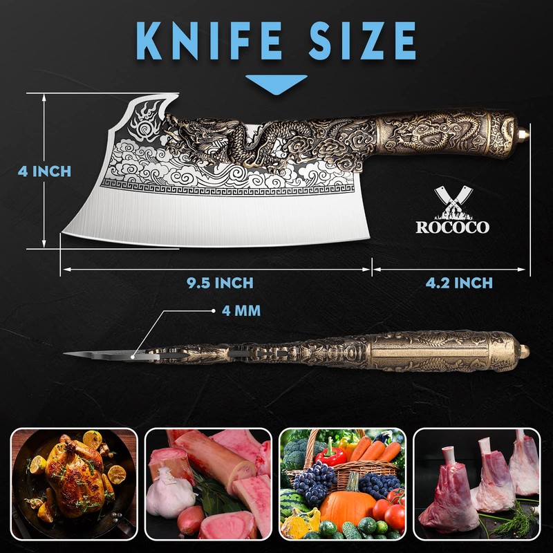 ROCOCO 2lb Dragon Butcher Knife Heavey Duty Cleaver Knife for