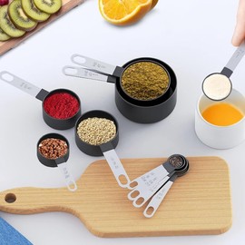 Measuring Spoons Set of 8 Plastic Measuring Cups, Measuring Cup Set Stainless Steel for Measuring Liquids Solids with 4 Measuring Cups and 4 Spoons, Measuring Tool for Kitchen, Dosing Spoon for Baking