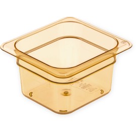 Carlisle FoodService Products StorPlus High-Heat 1/6-Size Food Pan, 4 Deep Food Storage Container with 1.7 Quart Capacity, High Heat Plastic, 1/6 Size, Amber, (Pack of 6)