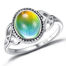 ADRAMATA 925 Sterling Silver Mood Ring for Women Vintage Celtic Knot Rings Jewelry 18K Wh