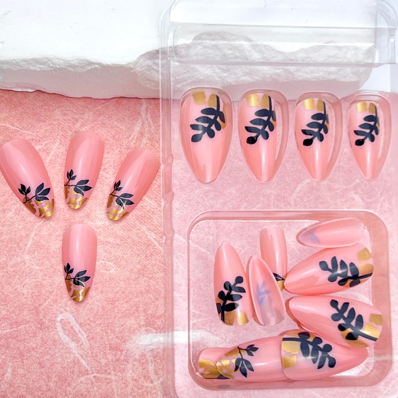 Gold Foil Press-On Nails Short Oval False Nails Gold Foil