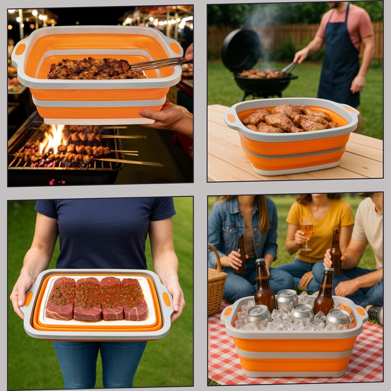 Alpine Elevation Collapsible Large (8L) BBQ Marinating Tub w/Prep Board,