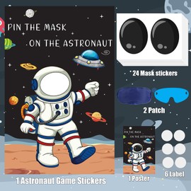 Hooqict Pin The Mask on The Astronaut Space Party Games for Kids Birthday Game Astronaut Solar System Outer Space Themed Party Decorations, Large Poster with 24 Mask Stickers