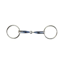 AK AKRS-2603 Loose Ring Snaffle with Sweat Iron with Curved Mouthpiece Horse Riding Bits (Blue/Silver, 5.00 Inches)
