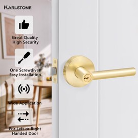 Karlstone 2 Pack Round Entry Door Handle,Heavy Duty Metal Door Lock Privacy Door Lever Keyed Alike for Exterior and Interior Use