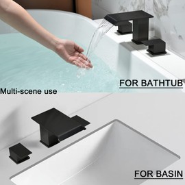 BEIYI Matte Black Roman Tub Faucet, Deck Mount Bath Tub Faucet Set 3 Hole Waterfall Bathtub Faucet High Flow Garden Tub Filler