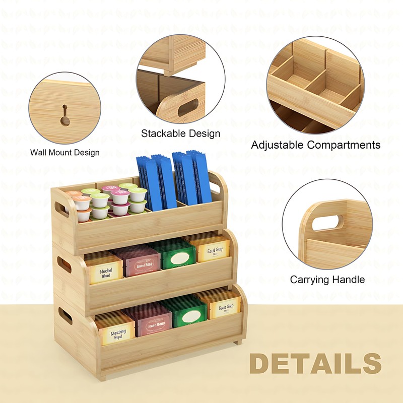 Wisuce Tea Holder for Tea Bags Organizer - Bamboo Tea