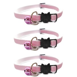 Velvet Cat Collars with Bell. Safe Breakaway Quick Release Buckle. Available in Cat & Kitten Size (Pack of 3) (Kitten Collar (15cm - 23cm), Baby Pink Velvet (Pack of 3))