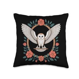 Barn Owl Cottagecore Floral Wreath Rustic Nature Throw Pillow