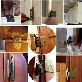 Aoktorkit 4Pcs Overlay Cabinet Hinge 1/2 Inch Flush Cabinet Hinges Door Hinges Self Closing Hinges for Cabinet Closet Door Furniture, Gold