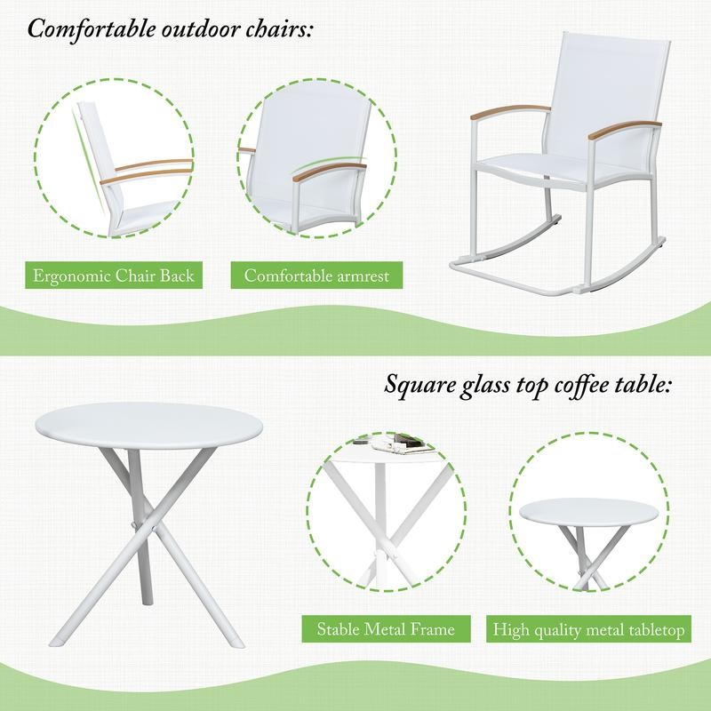 Walsunny 3 Piece Outdoor Rocking Bistro Set with Table -
