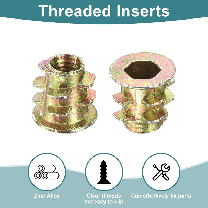 sourcing map 60Pcs Threaded Inserts, M4-0.7x8 Zinc Alloy Hex-Flanged Nut