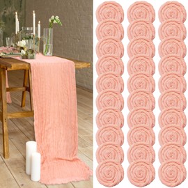Newwiee 30 Pack 10Ft Cheesecloth Table Runner 35 x 120 Inch Wedding Table Runner Long Vintage Gauze Table Runner Boho Tablecloth Rustic Cheese Cloth for Wedding Bridal Shower Birthday (Peach Color)