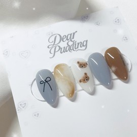 [Handmade Nail Tips] Vintage Bear Nail Tips - Long Oval / [수제네일팁] 빈티지베어 네일팁 - 롱오벌