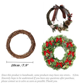 Aisszhao 20cm Natural Grapevine Wreath 3pcs Christmas Wreath Door Round Garland Vine Branch Wreath DIY Craft Xmas Wedding Holidays New Year Garden Home Party Decors(20+20+20)