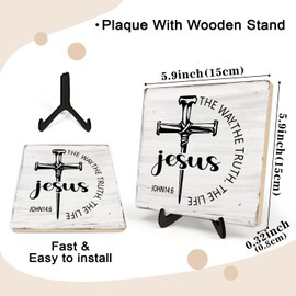 Bible Verse Wooden Desk Sign – Christian Home Decor,Table Art Signs, Christian Wood Sign Gift for Women or Men,Positive Office Decor,Motivational Scripture Gift 5.9x5.9inch(JOHN14:6)