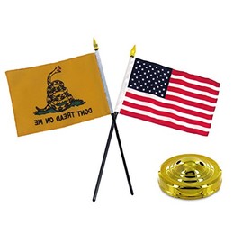 Gadsden Culpeper Dont Tread on Me w/ US USA American Flag 4"x6" Desk Set Gold Base