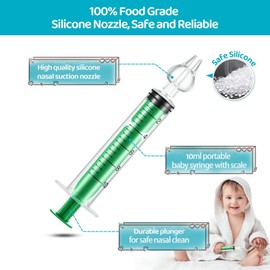 Baby Nasal Aspirator, Nasal Syringe for Baby Syringe Nasal Irrigator with Professional Reusable Silicone Nasal Suction Tip Nose Cleaner for Irrigation Nasal Spray Nasal Hygiene (Green, 2 Pieces)