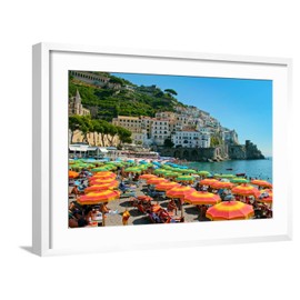 ART.COM Wall Photo Colorful View of Almafi Coast Italy on White Frame, 29" x 21"