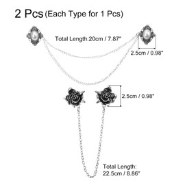 sourcing map 2pcs Rose Sweater Clips Kit, Retro Cardigan Collar Clips with Chain Shirt Clip Shawl Clips Clothes Clip for Women(Silver)