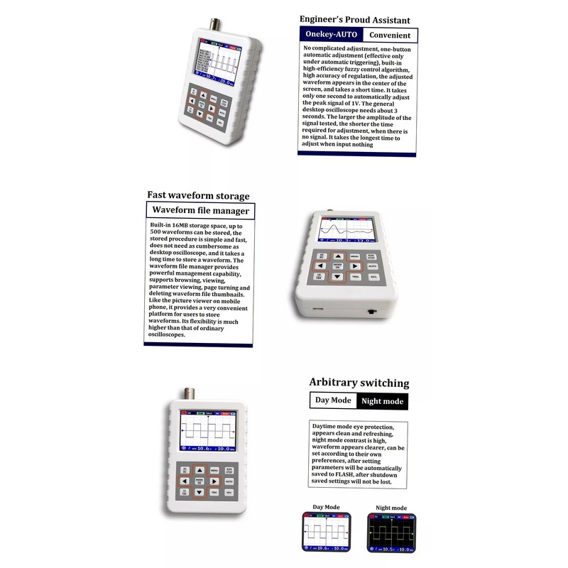 Digital Oscilloscope Handheld Oscilloscope Mini Size Oscilloscope with 5M Bandwidth