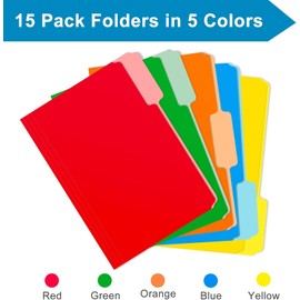 Two Tone Color File Folders 8.5 x 11 Inch, 1/3 Cut Tab File Folders Letter Size, Assorted Colors, Blue Red Green Yellow Orange Manila File Folders, School Business Office Folders for Document -15 Pack