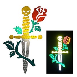 customTAYLOR33 High Intensity Reflective Skull Head Dagger and Rose Decal (7 inches X 4.6 inches)