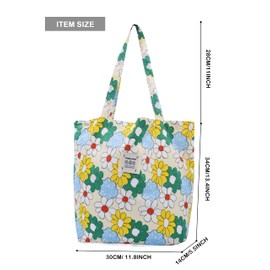 Women's Fabric Bags Flower Tote Bag Shoulder Bag Lightweight Large Capacity Student Shopping Beach Bag, White Flower