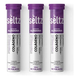 Colágeno  Coq10  Biotina 3 Pack Seltz Tabs Efervescentes Sabor Mora azul                                                                              