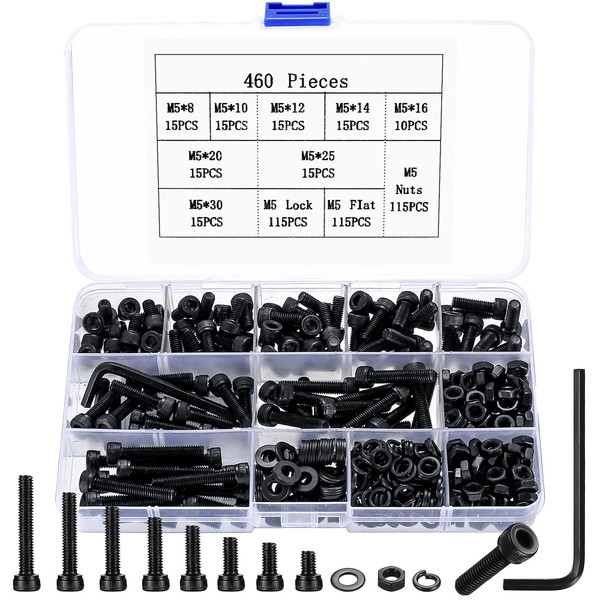 460 Piece M5 Cylinder Screws Nuts Set, Hexagon Socket Screws