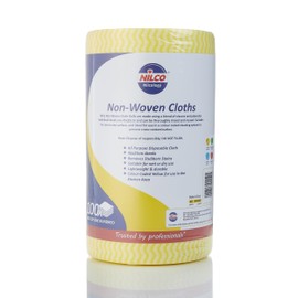 Nilco Professional Non-Woven Cleaning Cloth Roll, 100 Extra-Strong Yellow Sheets for Heavy-Duty Wet & Dry Cleaning