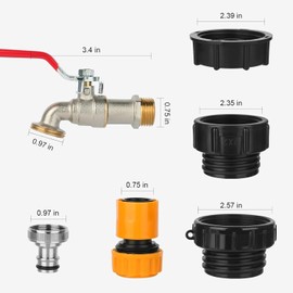 275-330 Gallon IBC Tote Tank Adapter,3-Size IBC Tote Adapter, 2.44" Fine、2 "Fine, and 2" Coarse Thread,1/2" Male NPT Inlet ×3/4" Male GHT Threaded+ Nickel Plating Brass valves
