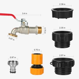 275-330 Gallon IBC Tote Tank Adapter,3-Size IBC Tote Adapter, 2.44" Fine、2 "Fine, and 2" Coarse Thread,1/2" Male NPT Inlet ×3/4" Male GHT Threaded+ Nickel Plating Brass valves