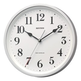 RHYTHM 8MY566SR03 Wall Clock, Radio Clock, Single Time, Small, Dual Use, Quiet, Continuous Second Hand, White, Φ9.8 x 1.7 inches (25 x 4.4 cm)