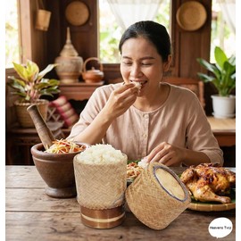 Heavens Tvcz Handwoven Bamboo Sticky Rice Box 3.4" | Thai Traditional Rice Basket with Lid | Eco Food Container – Perfect for Asian Food Serving & Home Deco