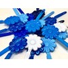 Tara Girls Self Hinge Flower Barrettes - Blue & White