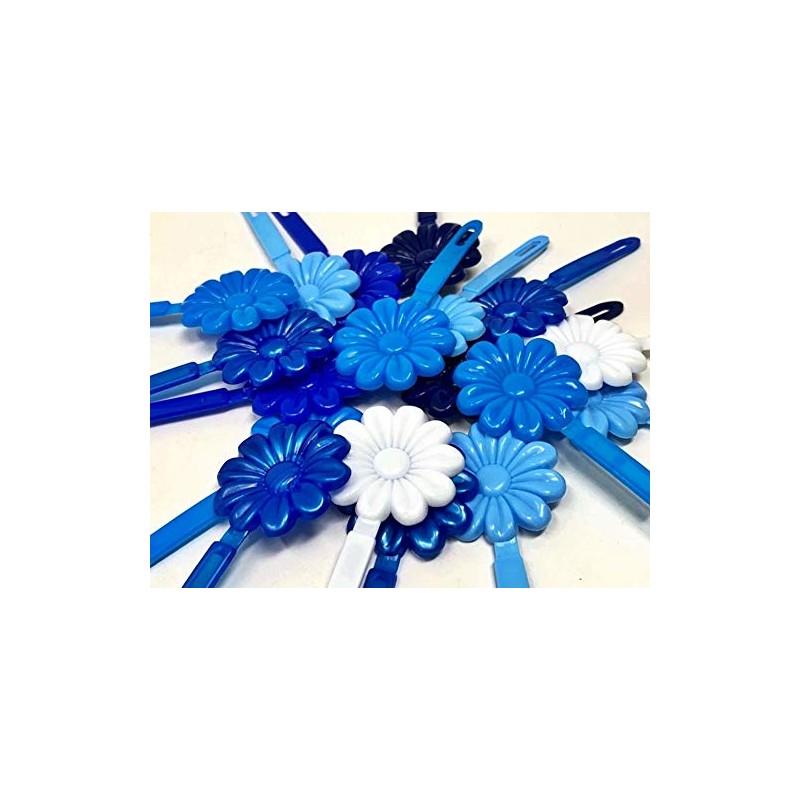 Tara Girls Self Hinge Flower Barrettes - Blue & White