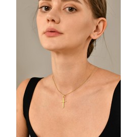 YL Cross Necklace 925 Sterling Silver Pendant Religious Jewelry with 18K Gold Plated Christian Baptism Gift-2