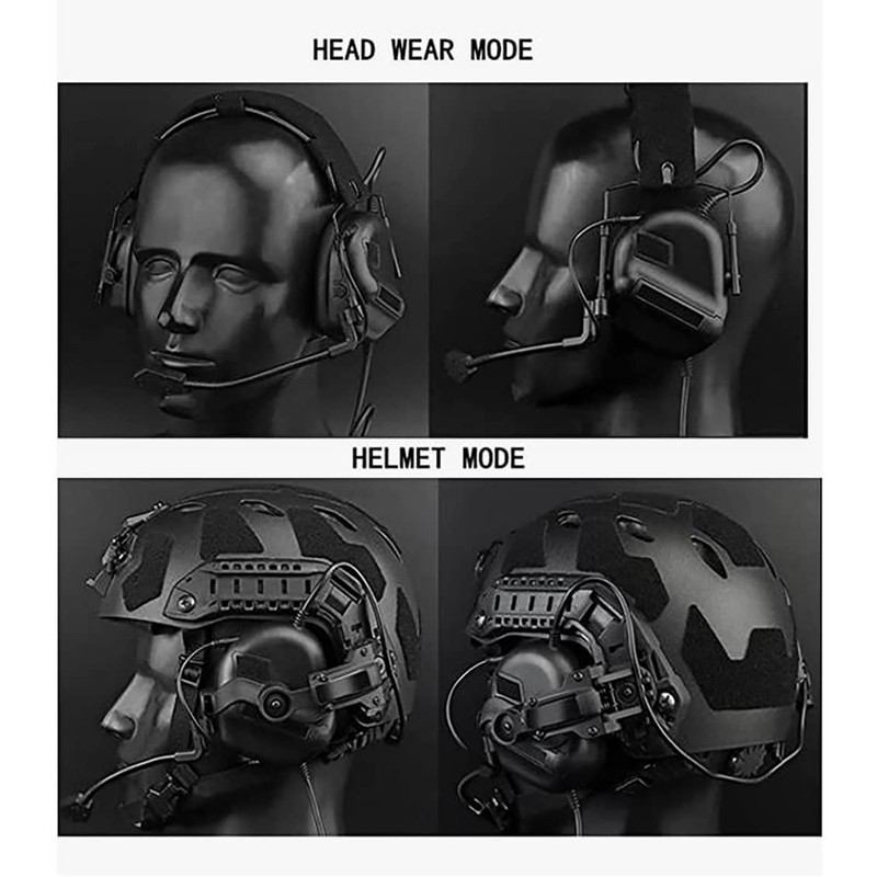 Hdlsina Tactical Shooting Headset + with U94 PTT 2pin with