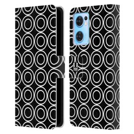 Head Case Designs Double Circles Black And White Patterns Leather Book Wallet Case Cover Compatible With Oppo Reno7 5G / Find X5 Lite