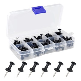 HXMJIED 100 Pcs Push Pins, Black Thumb Tacks, Head Push Pins, Plastic Thumb Tacks, Steel Push Pins, Drawing Pins, Map Thumb Tacks, Noticeboard Push Pins, for School and Office