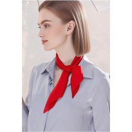 CHUNG Women's Satin Head Scarf Emulation Silk Handbag Hair Ribbons Bandanas Scarves SolidSquare-Red