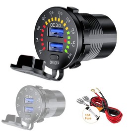 Thlevel Car QC3.0 USB Charger Car Dual 9 V ~ 32 V 36 W Quick Charge Metal with LED Voltage Display On / Off Switch for Vehicles Car Boat Motorcycle SUV Bus Truck Caravan Marine