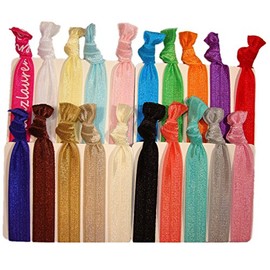 Kenz Laurenz Hair Ties Ponytail Holders - 20 Pack "Solid Assortment" No Crease Ouchless Elastic Styling Accessories Pony Tail Holder Ribbon Bands