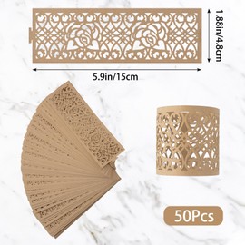 URROMA Napkin Rings Kraft Paper Napkin Clasps Flower Hollow Napkin Ring Decoration for Christmas Valentine's Day Thanksgiving Anniversary Dinner Pack of 50