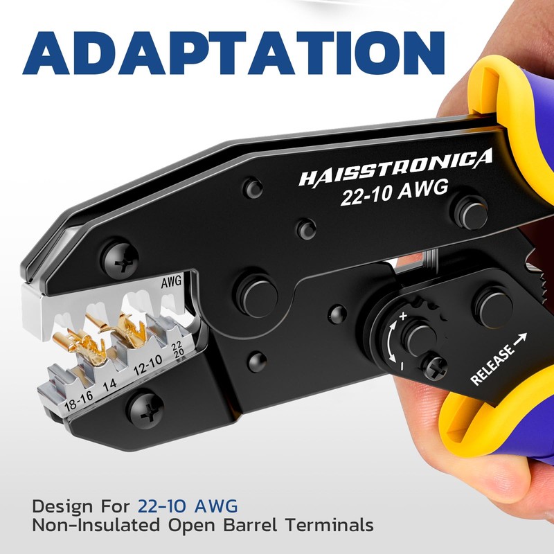 Haisstronica Crimping Tool for Non-Insulated Open Barrel Terminals Receptacles,AWG 22-10