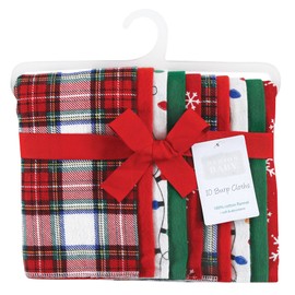 Hudson Baby Unisex Baby Cotton Flannel Burp Cloths, White Tartan, One Size