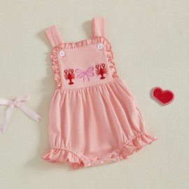 Smocked Baby Girl Clothes Crawfish Bow Embroidery Ruffle Sunsuit Shrimp Sleeveless Romper Bodysuit Cute Summer Outfit (Lotus Color, 12-18 Months)